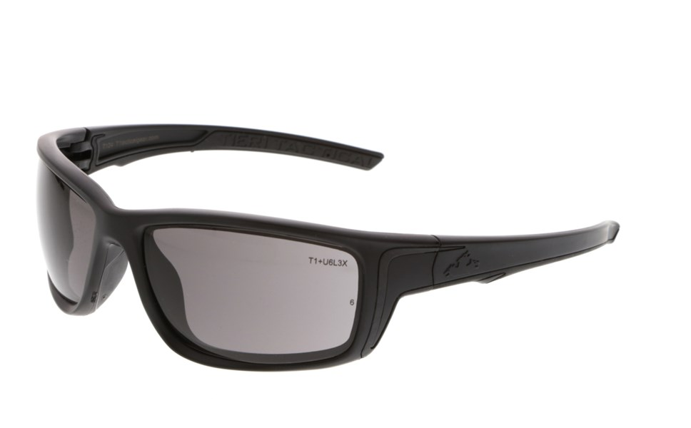 MCR Safety TIER1 T124 safety glasses featuring a matte black frame and gray lenses for optimal eye protection.